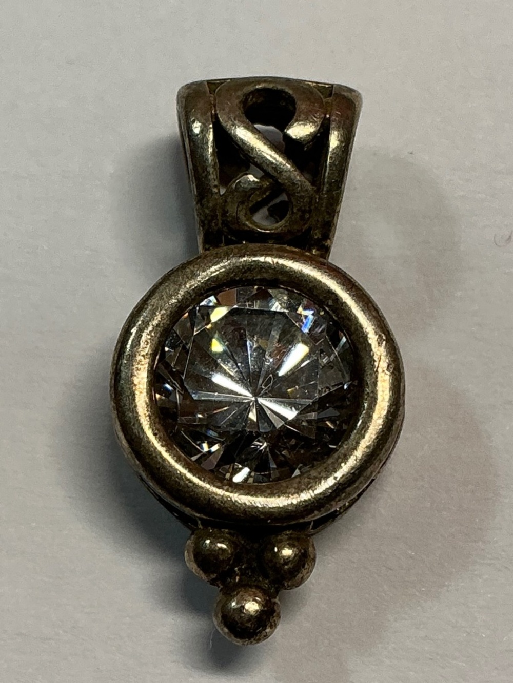 Vintage AVON Sterling Silver Pendant with a Clear Stone. 7/8 inch long